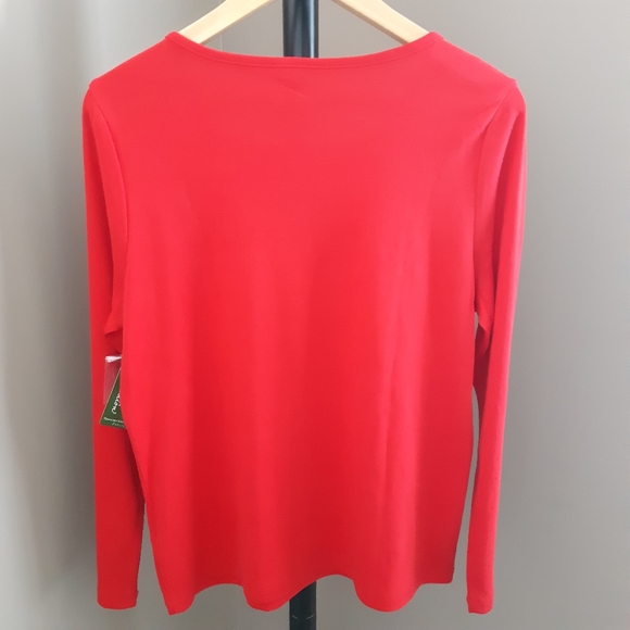 Christmas Holiday Traditions red crewneck shirt. Beaded Reindeer print Large L - Picture 5 of 5